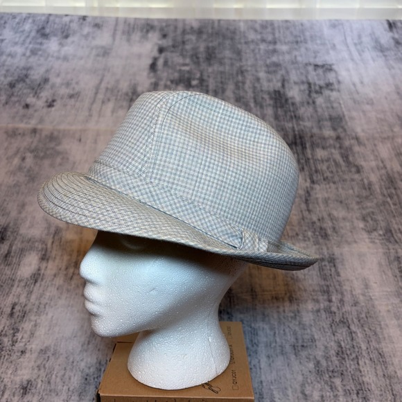 Beaver Hats Other - Vintage Beaver Hats Gray White Check Fedora Trilby Made in USA Mens Large